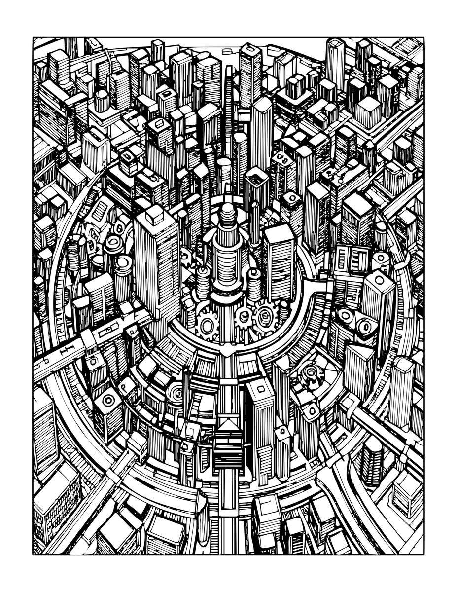Clockwork City - free printable coloring page