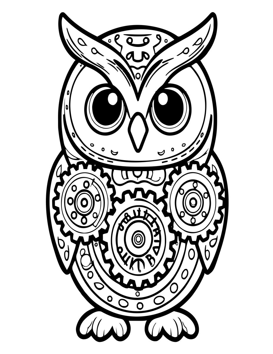 Mechanical Owl - free printable coloring page