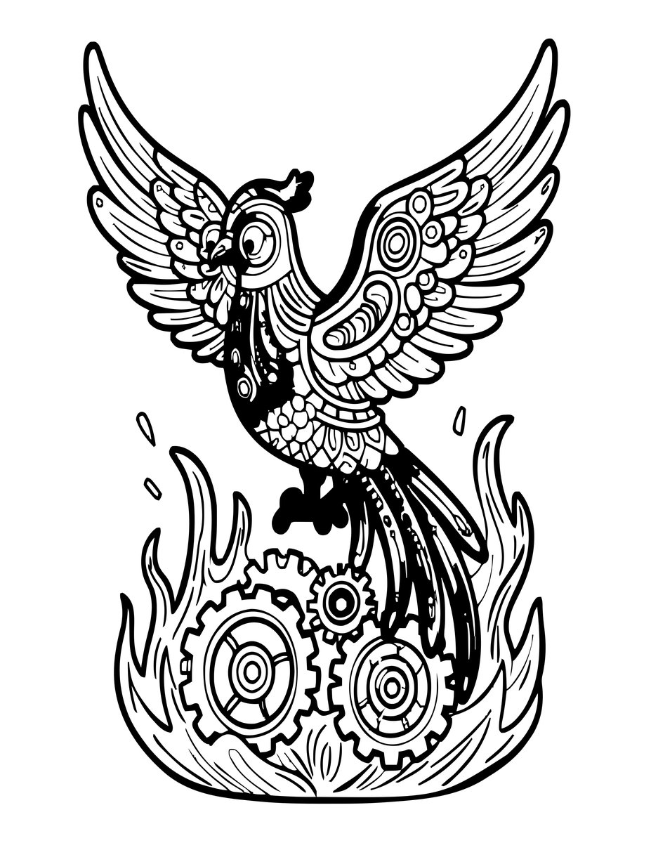 Mechanical Phoenix - free printable coloring page