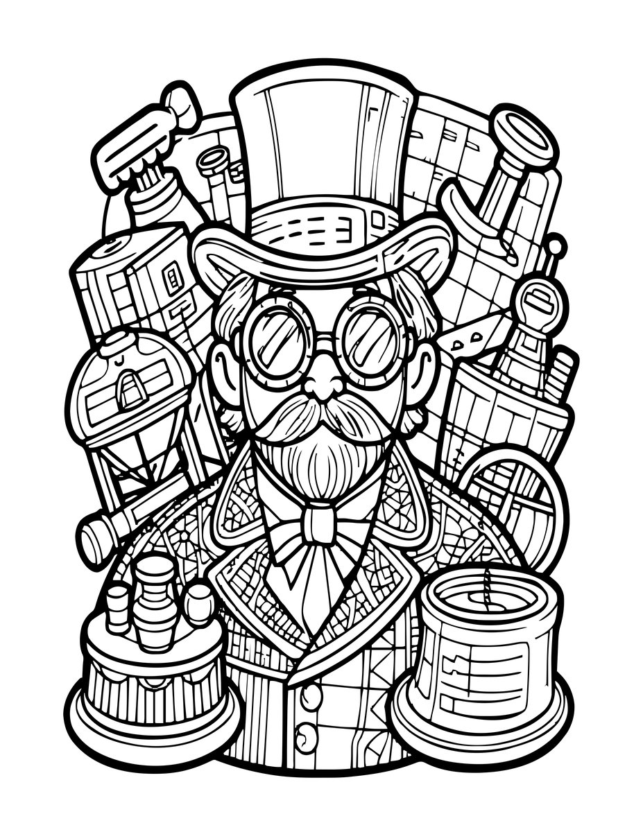 Victorian Inventor - free printable coloring page