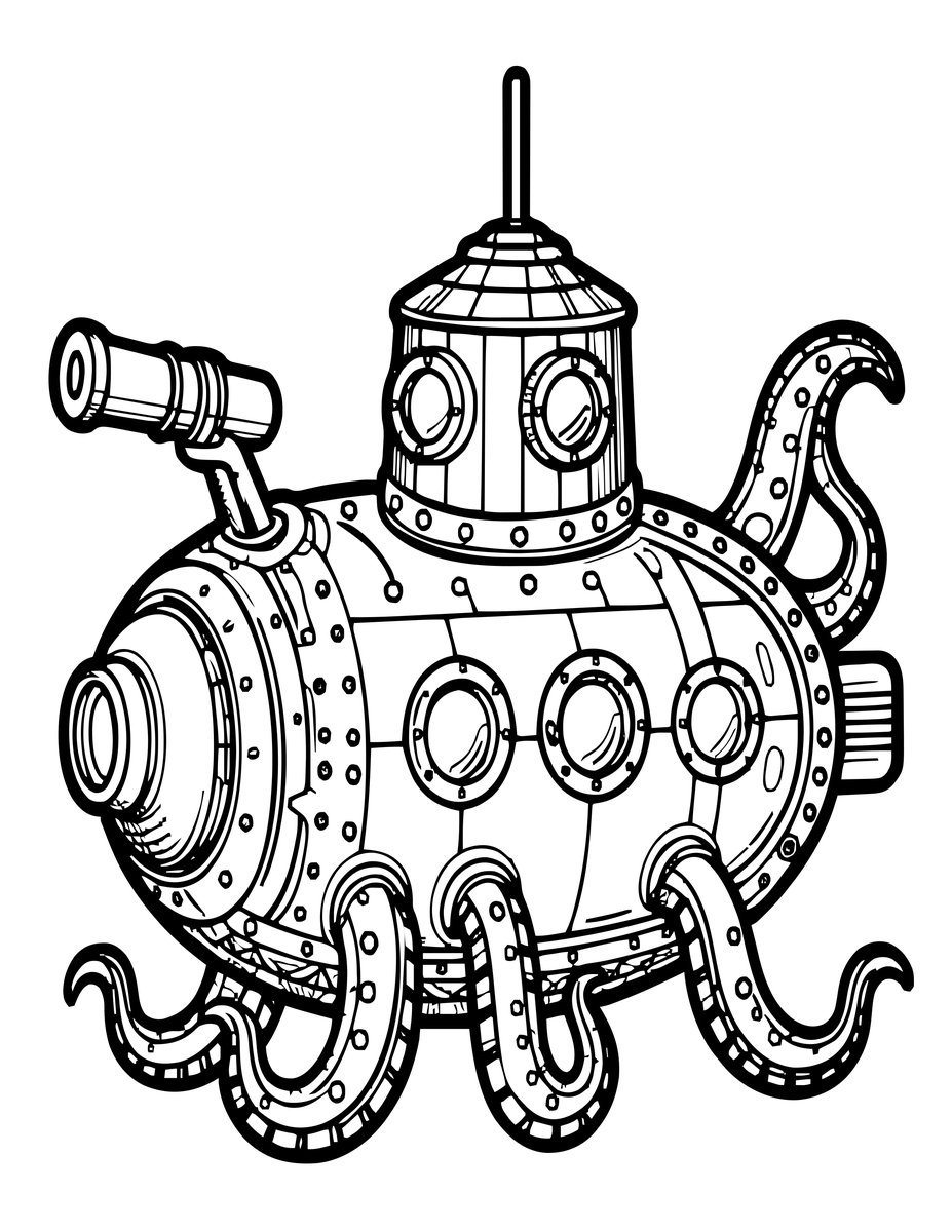 Submarine - free printable coloring page