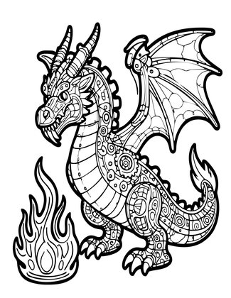 Mechanical Dragon - Free printable coloring page