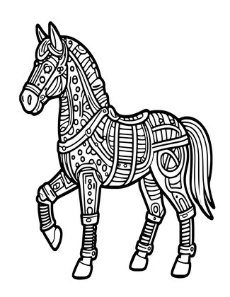 Mechanical Horse - Free printable coloring page