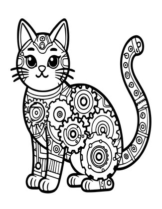 Mechanical Cat - Free printable coloring page