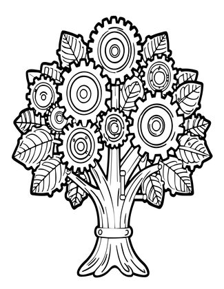 Mechanical Tree - Free printable coloring page