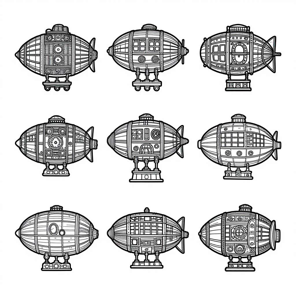 Steampunk Airships coloring pages collection - 30 free printable pages