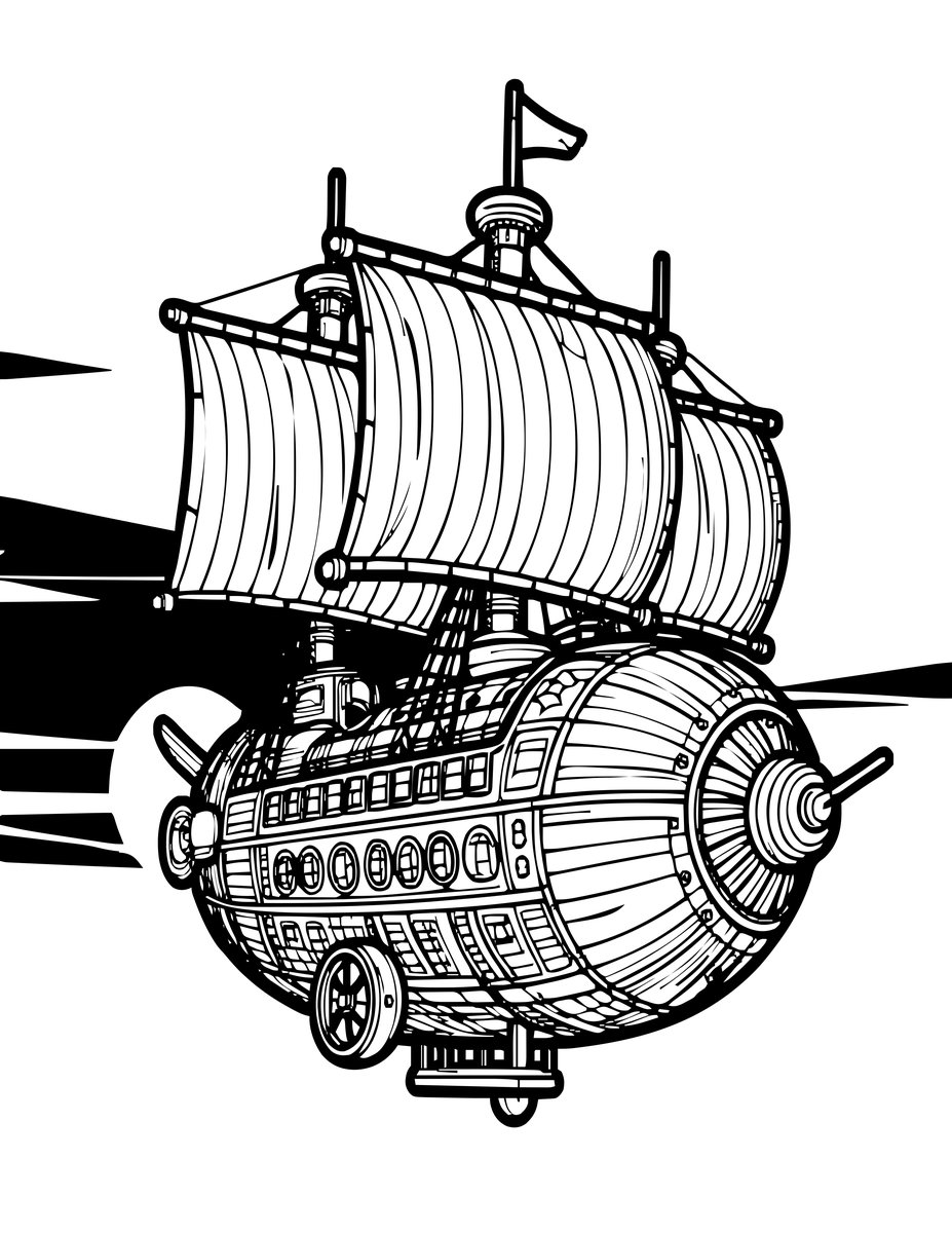 Airship at Sunset - free printable coloring page