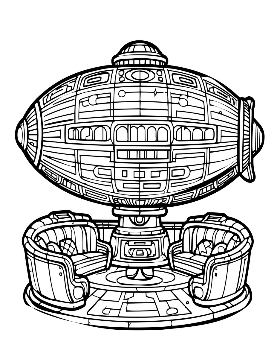Airship Interior - free printable coloring page