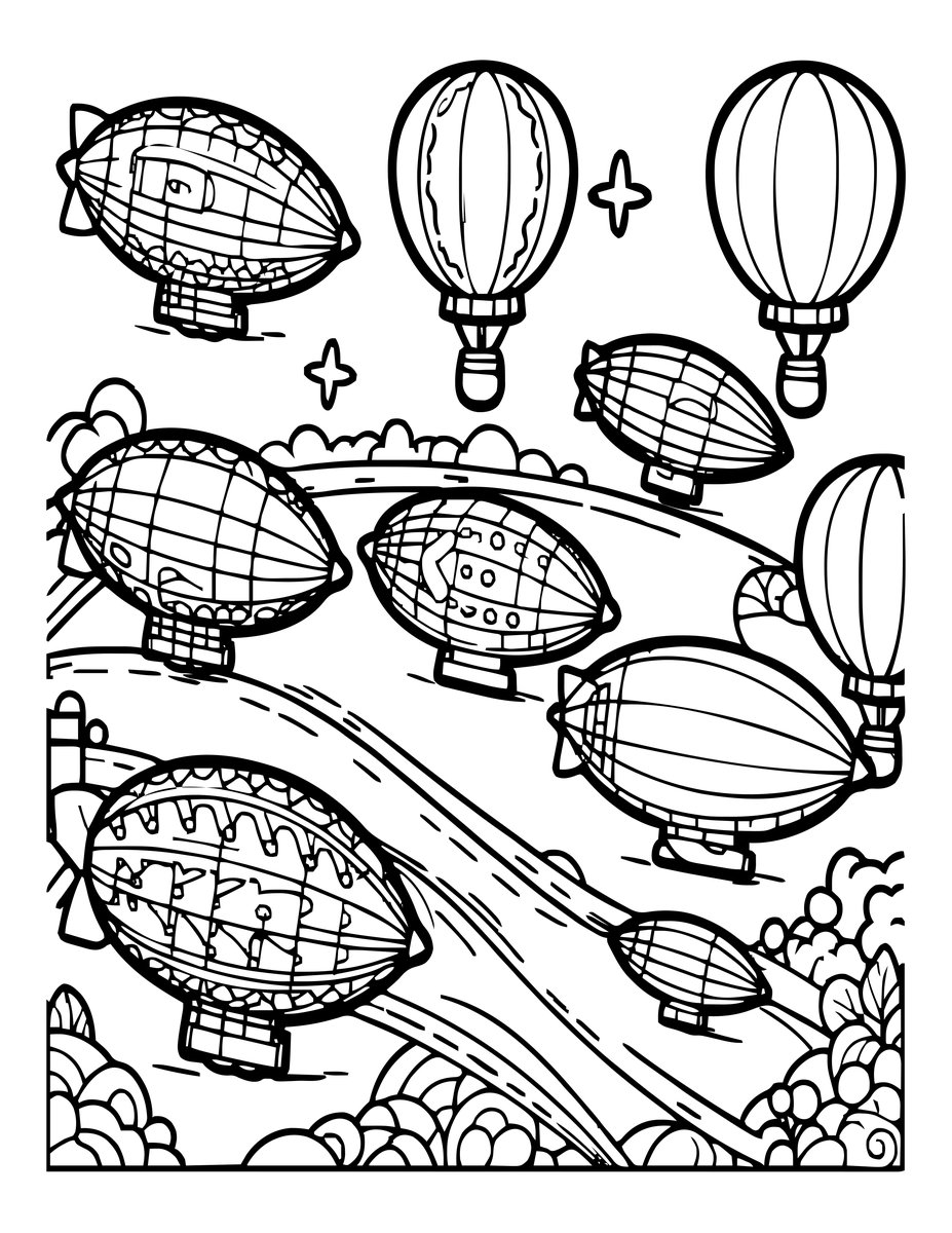 Airship Race - free printable coloring page