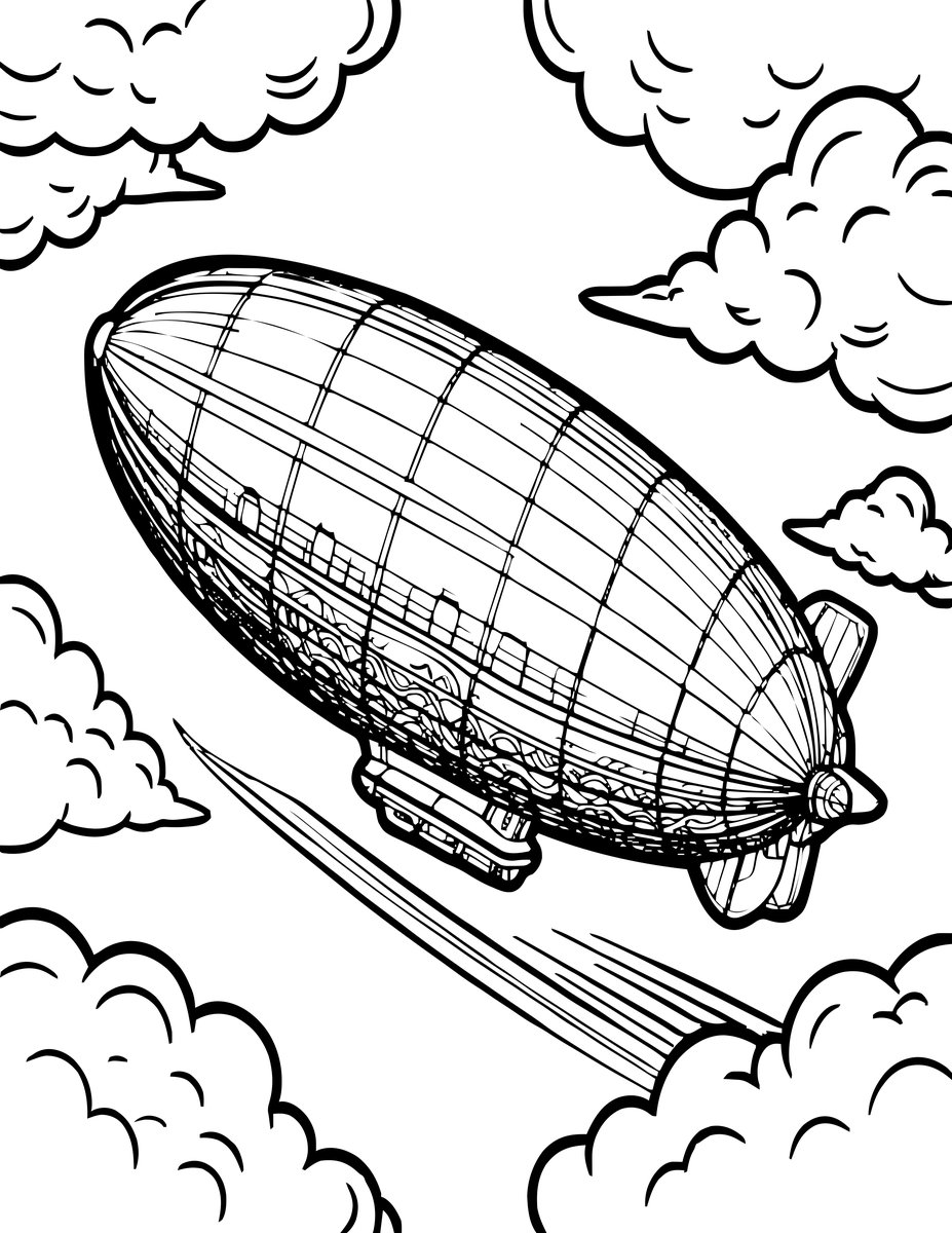 Airship and Clouds - free printable coloring page