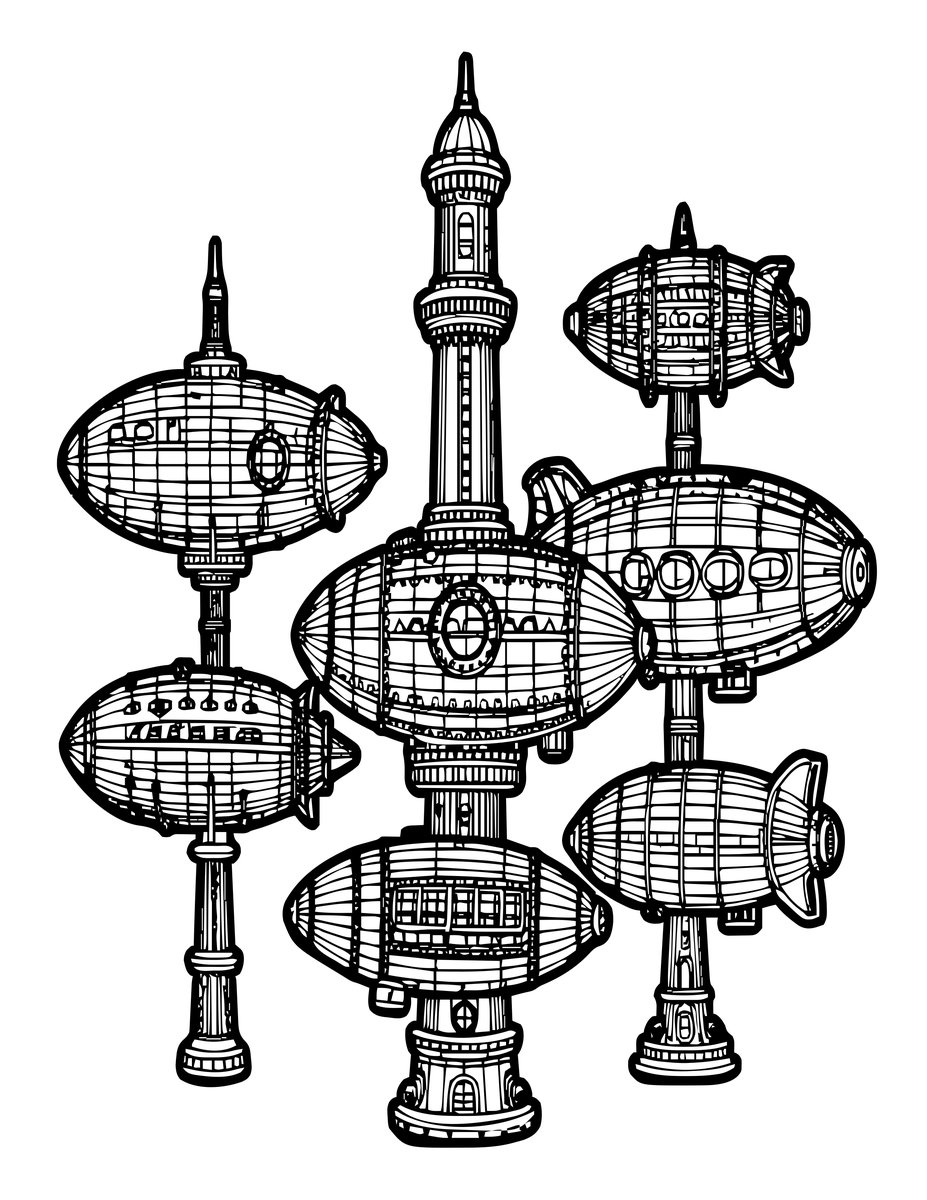 Airship Dock - free printable coloring page