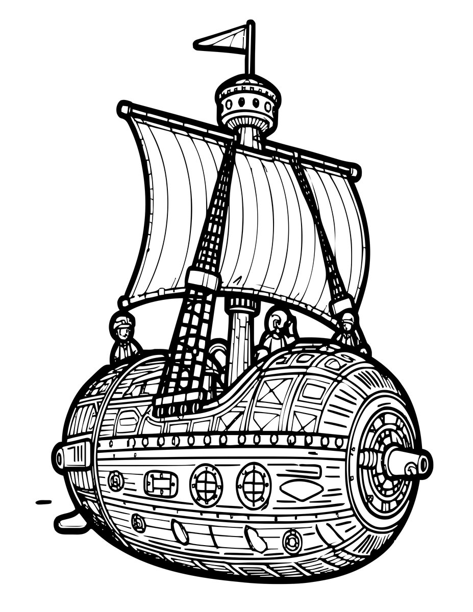 Airship Crew - free printable coloring page