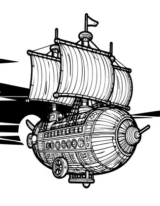 Airship at Sunset - Free printable coloring page