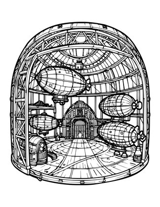 Airship Hangar - Free printable coloring page