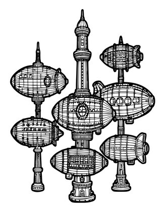 Airship Dock - Free printable coloring page