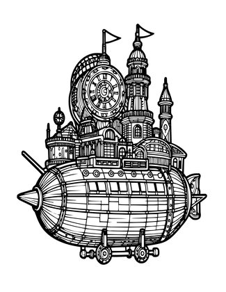 Airship and City - Free printable coloring page