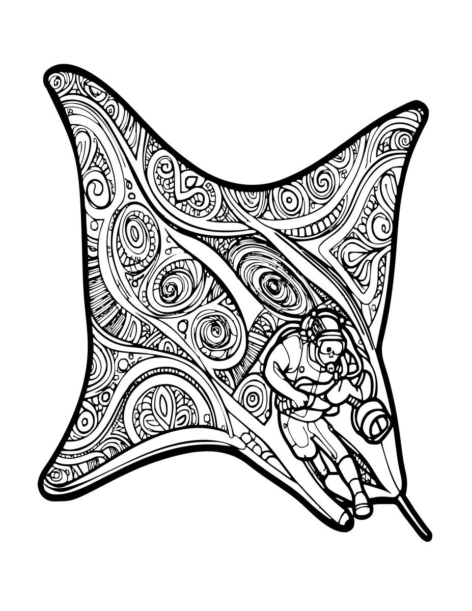 Manta and Diver - free printable coloring page