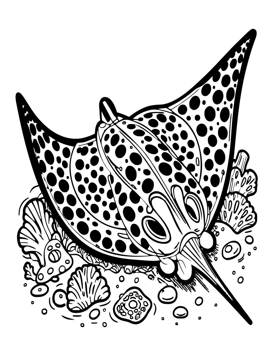 Blue Spotted Ray - free printable coloring page