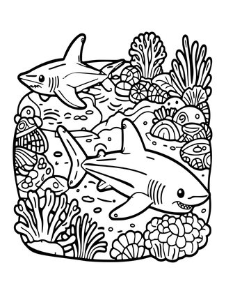 Ray and Shark - Free printable coloring page