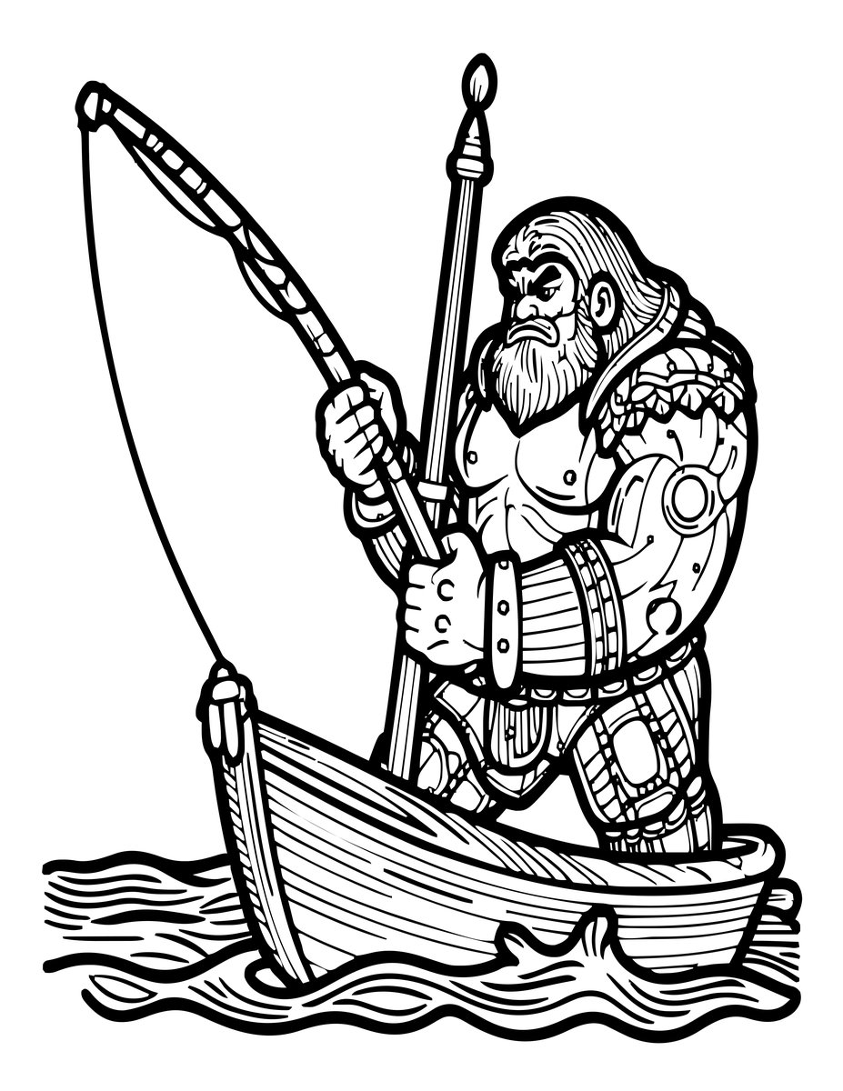 Giant Fisherman - free printable coloring page