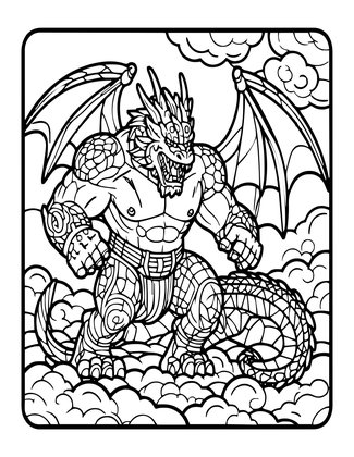 Giant and Dragon - Free printable coloring page