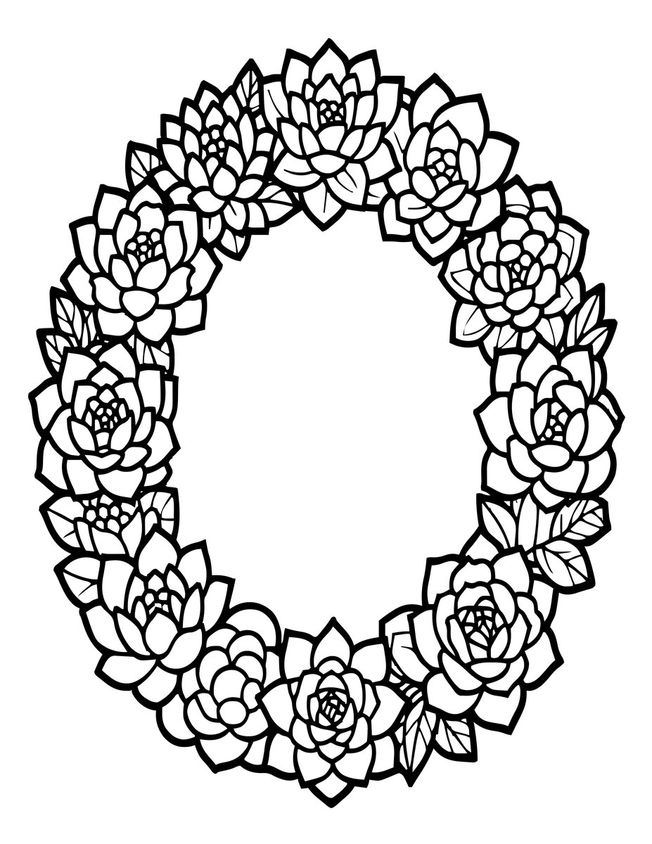 Succulent Wreath - free printable coloring page