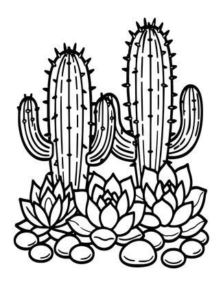 Cactus and Succulent Mix - Free printable coloring page