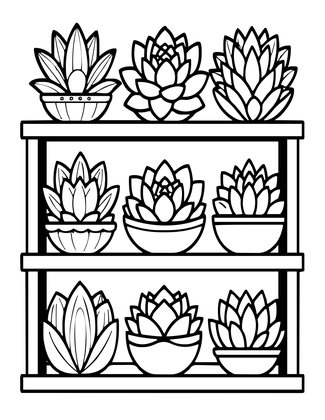 Bookshelf Succulents - Free printable coloring page