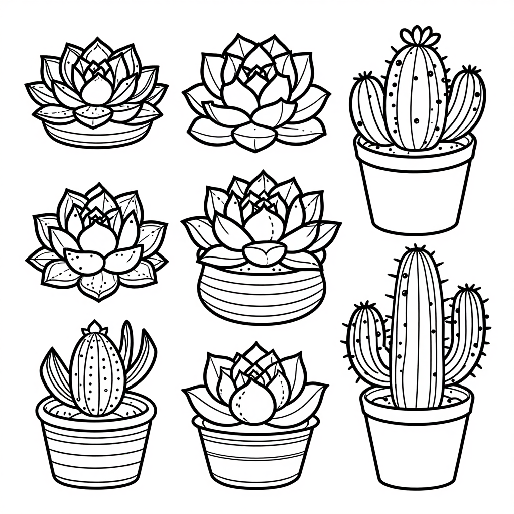 Succulents Cacti coloring pages collection - 30 free printable pages