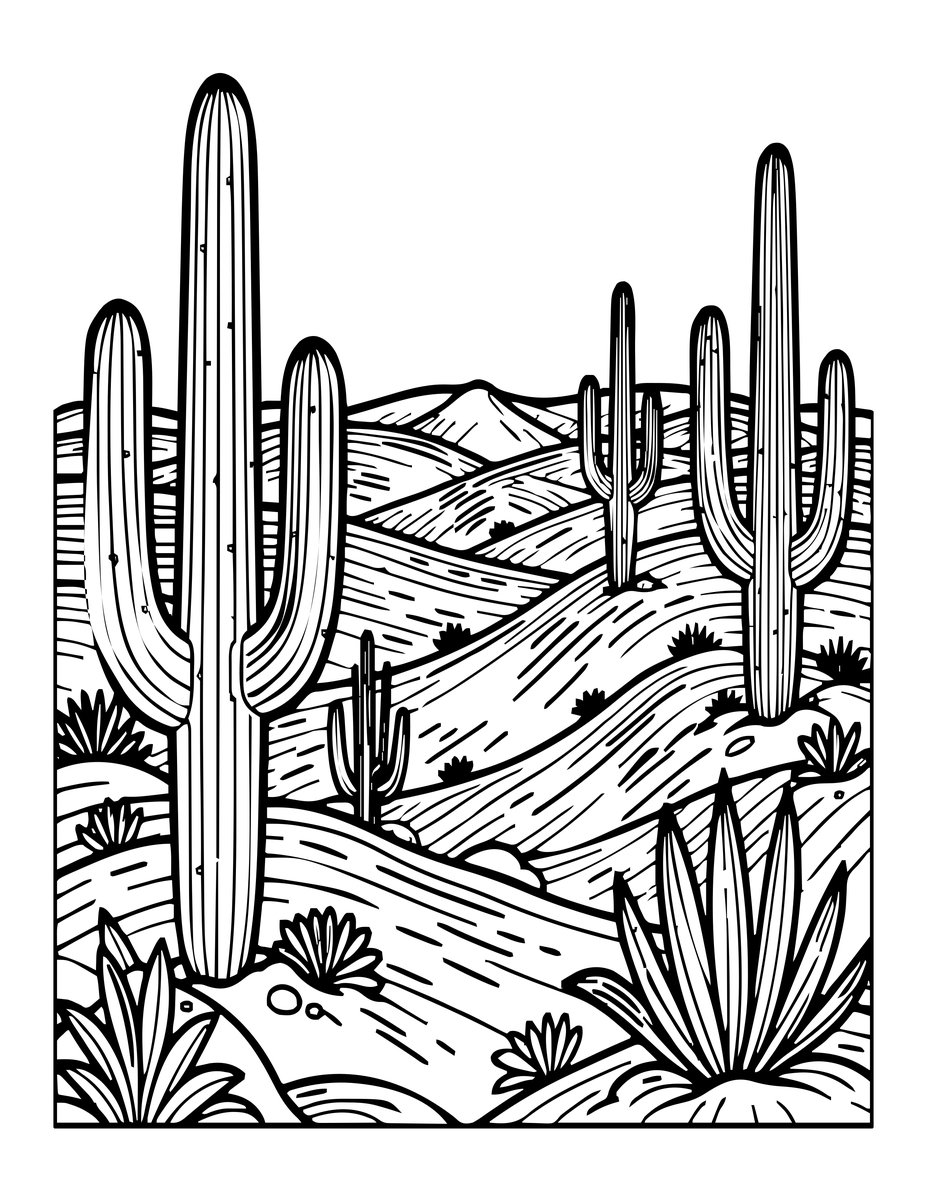 Desert Scene - free printable coloring page
