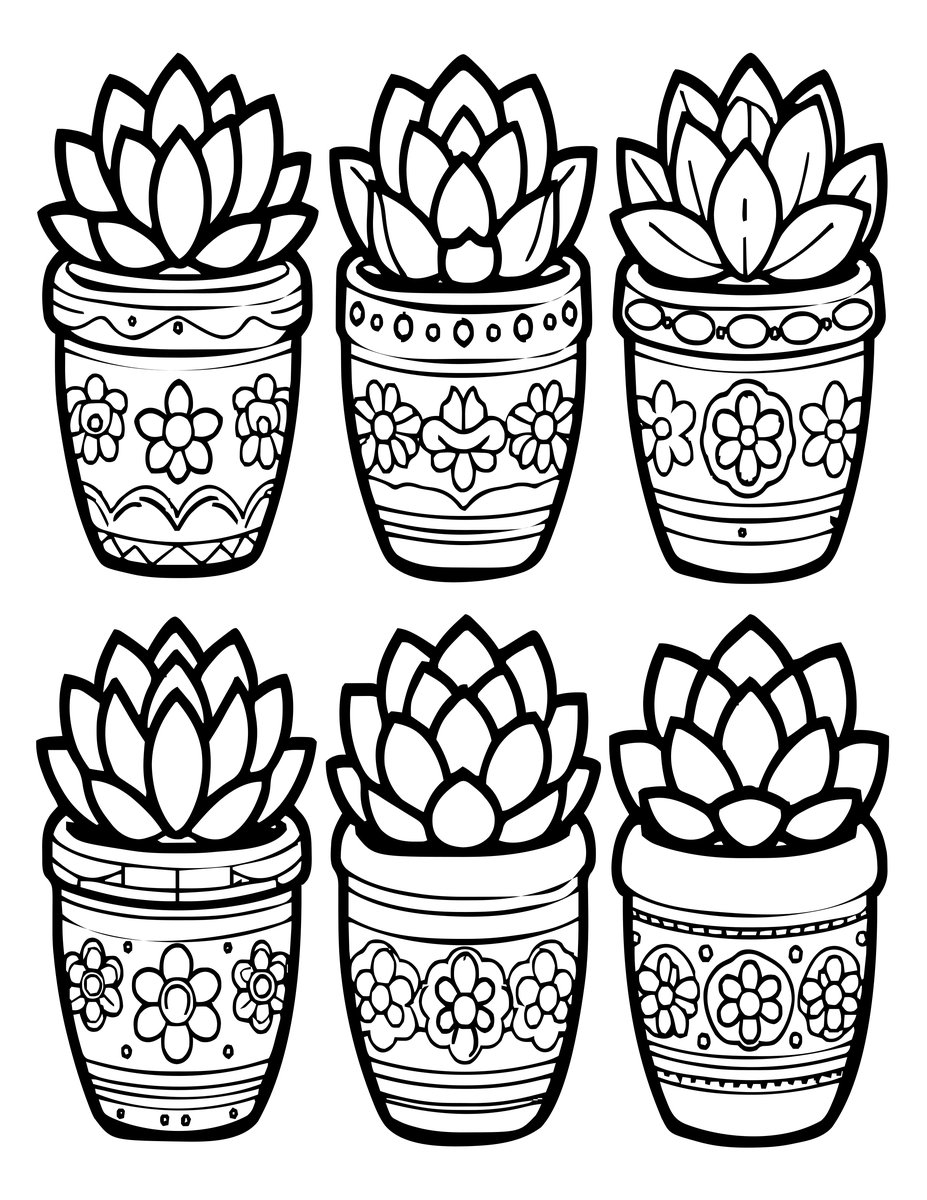 Painted Pot Garden - free printable coloring page