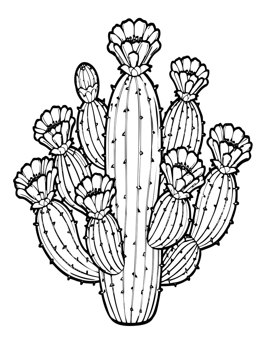 Opuntia in Bloom - free printable coloring page