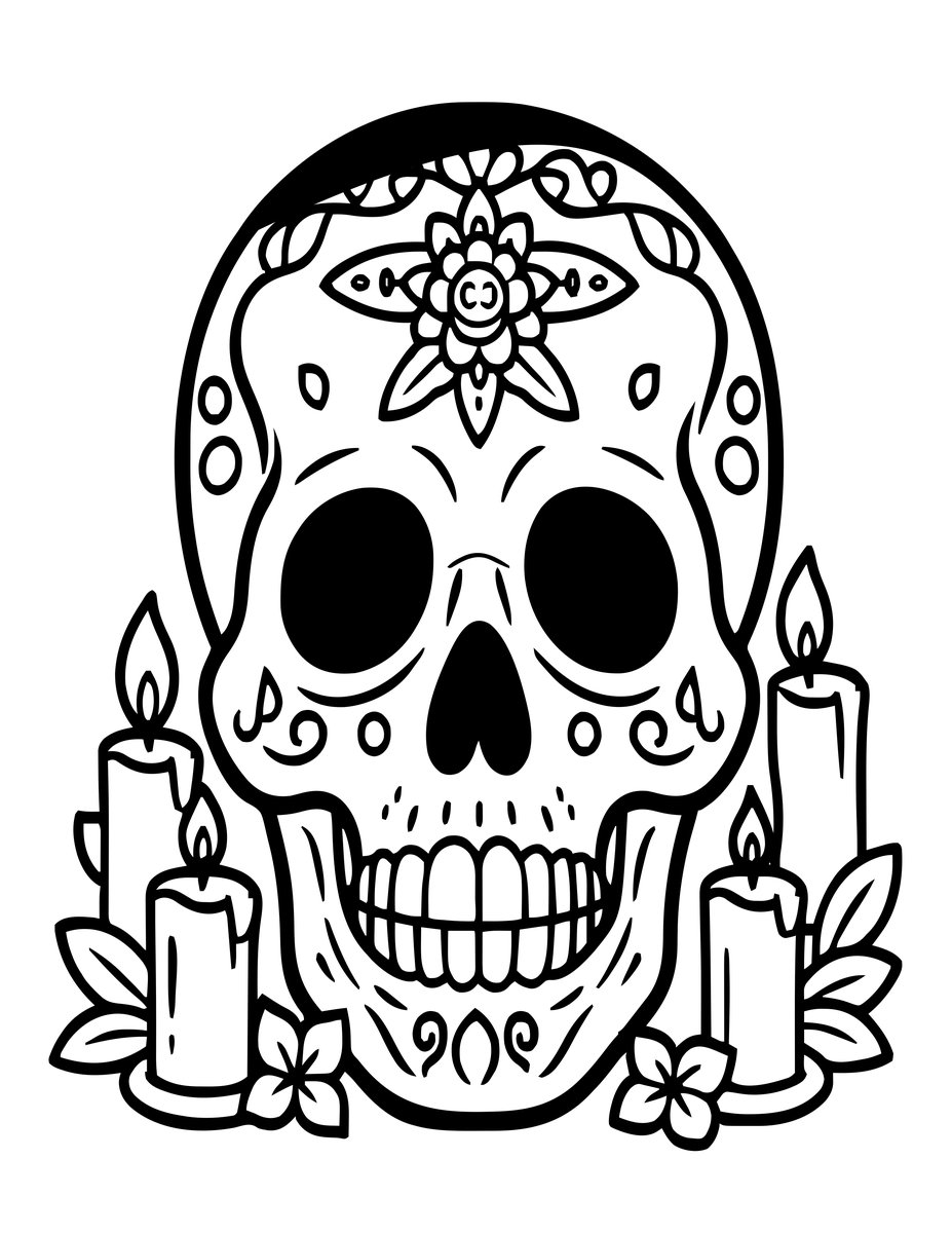 Skull and Candles - free printable coloring page