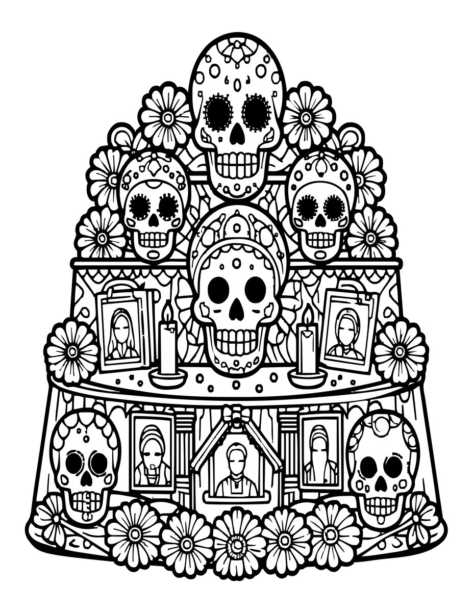 Day of the Dead Altar - free printable coloring page
