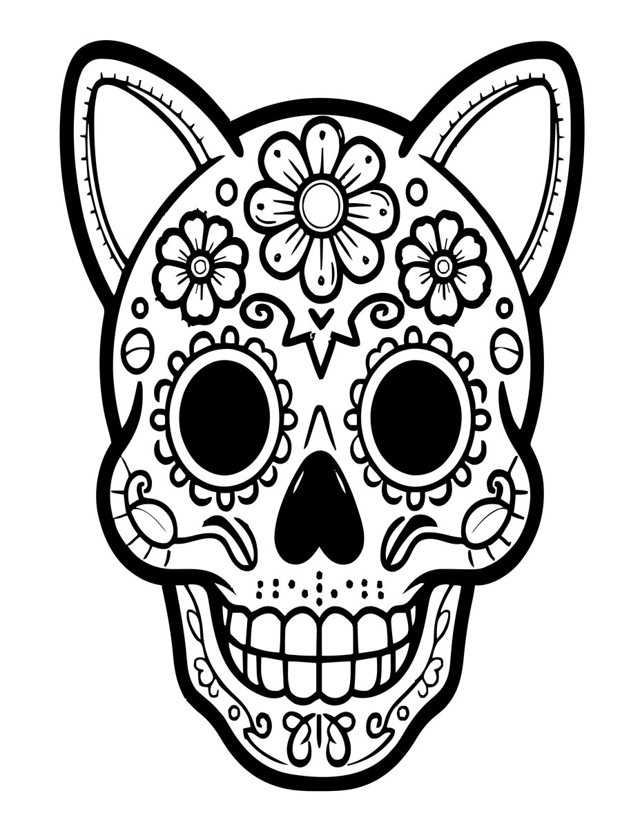 Sugar Skull Cat - free printable coloring page