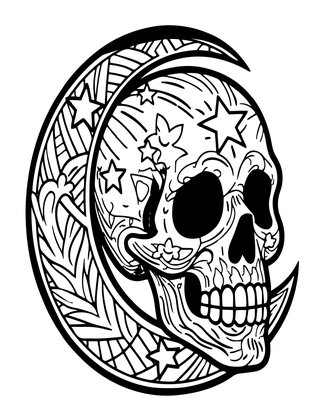 Sugar Skull and Moon - Free printable coloring page