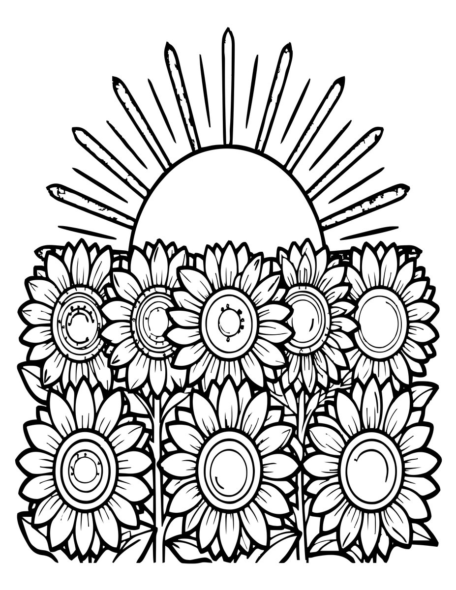 Field at Sunrise - free printable coloring page