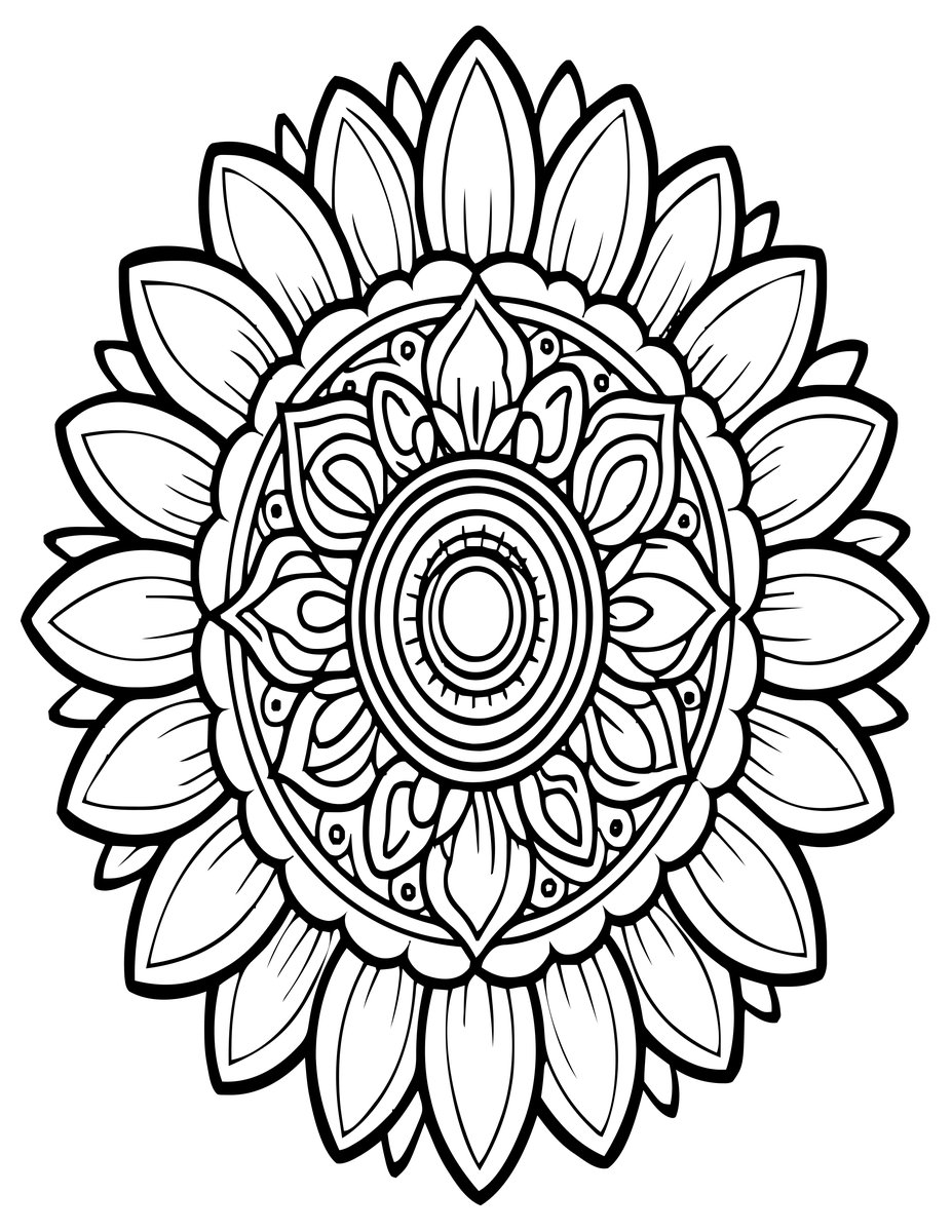 Sunflower Mandala - free printable coloring page