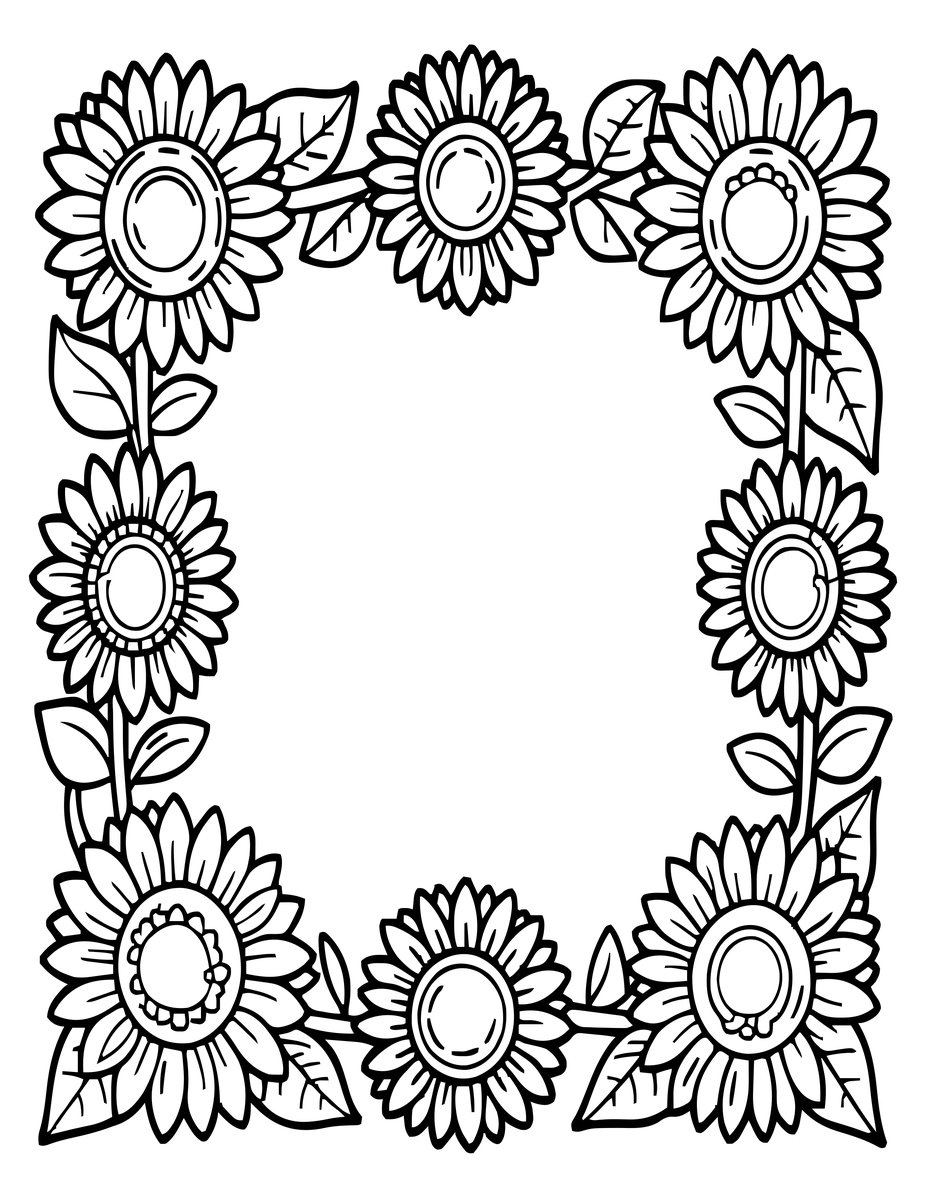 Sunflower Border - free printable coloring page