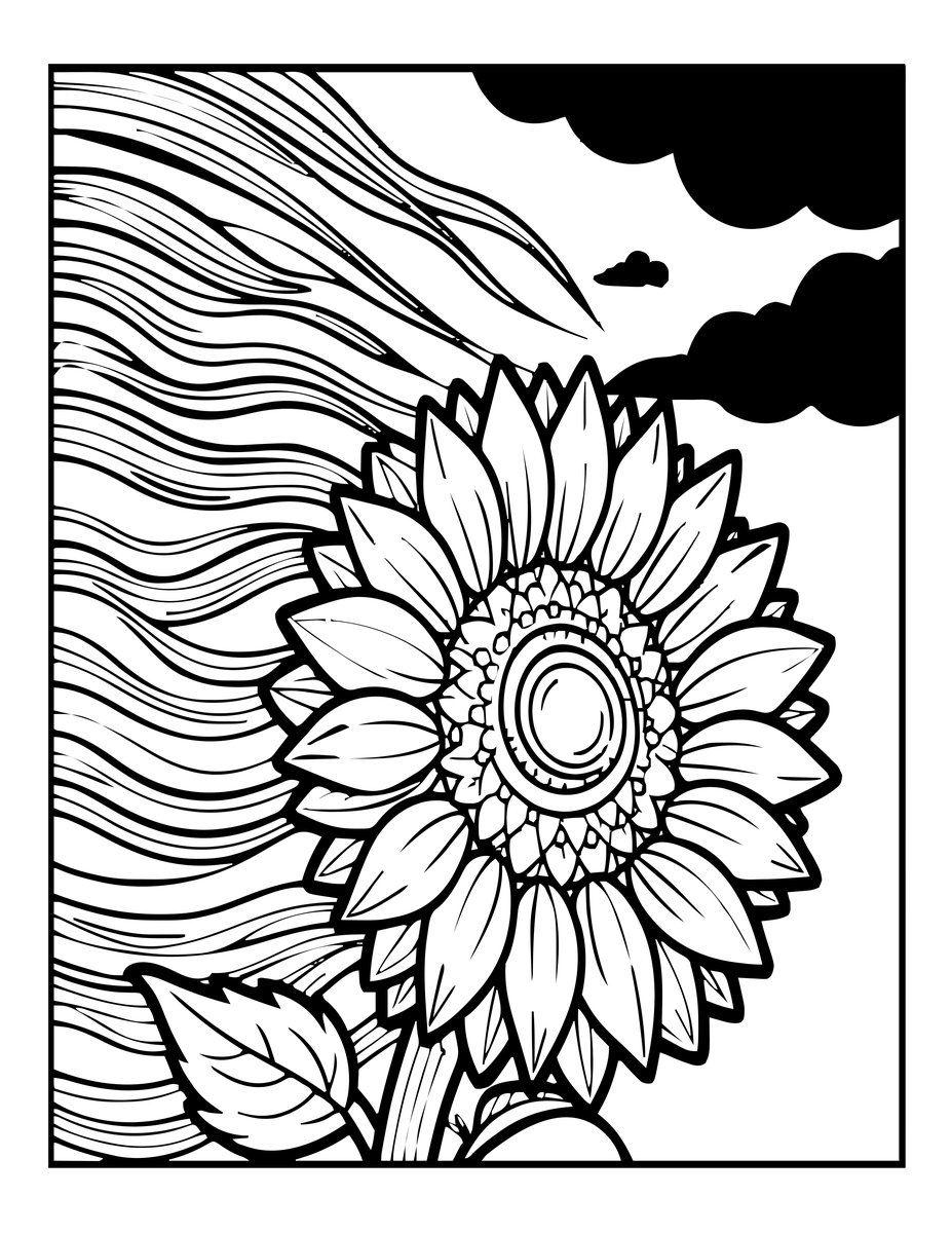 Sunflower and Storm - free printable coloring page