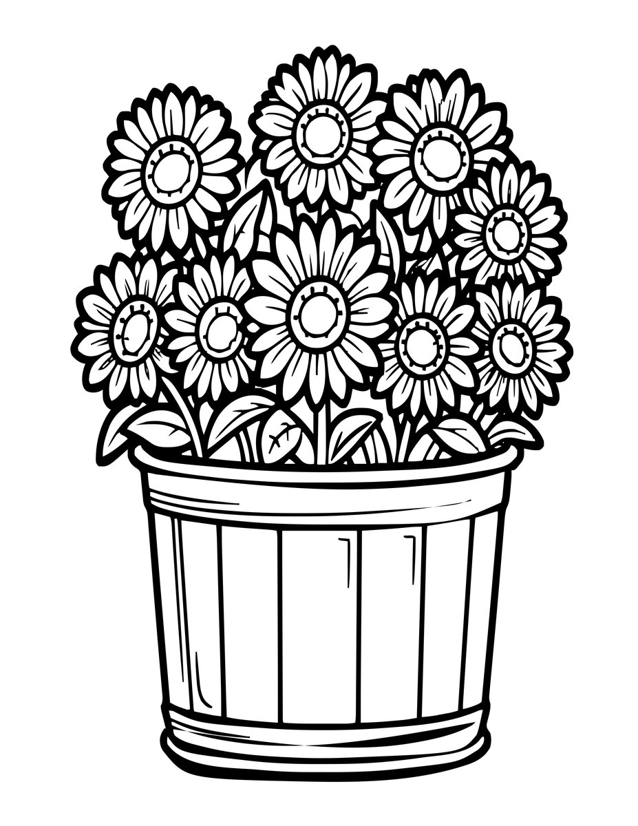 Dwarf Sunflowers - free printable coloring page