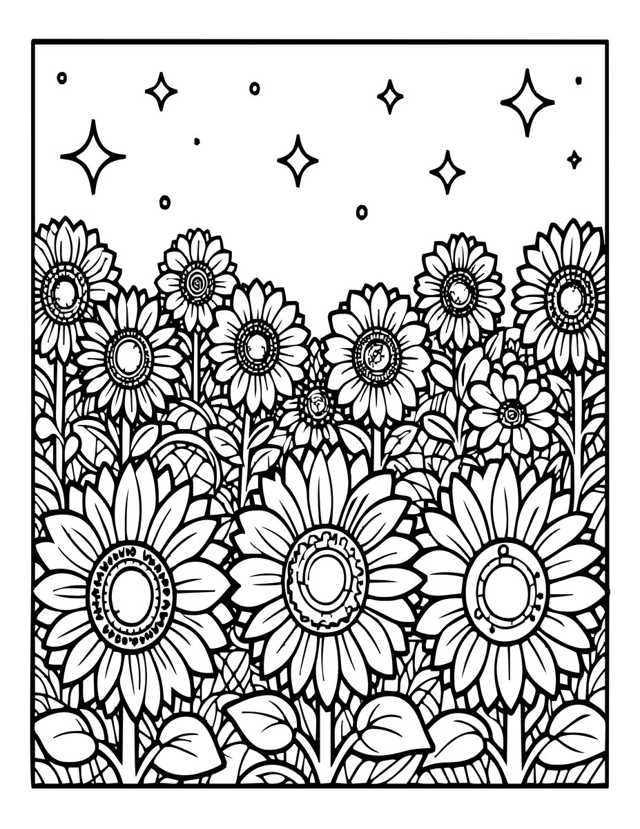 Midnight Sunflowers - free printable coloring page