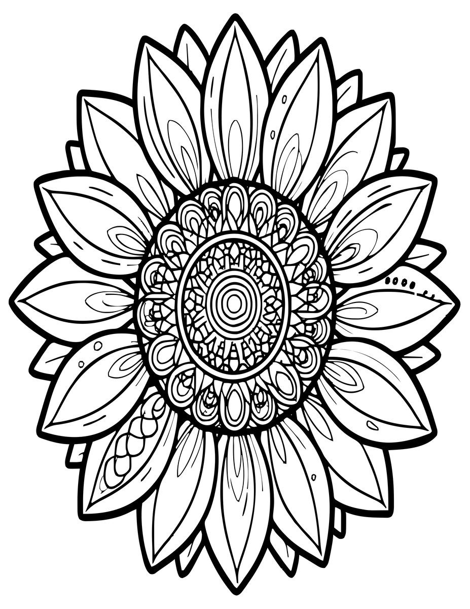 Zentangle Sunflower - free printable coloring page