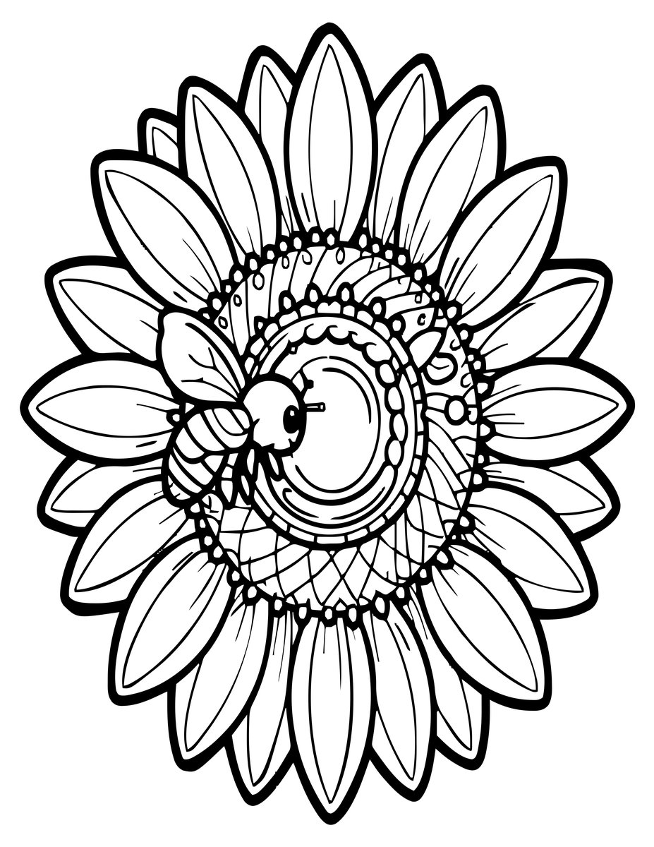 Sunflower and Bee - free printable coloring page