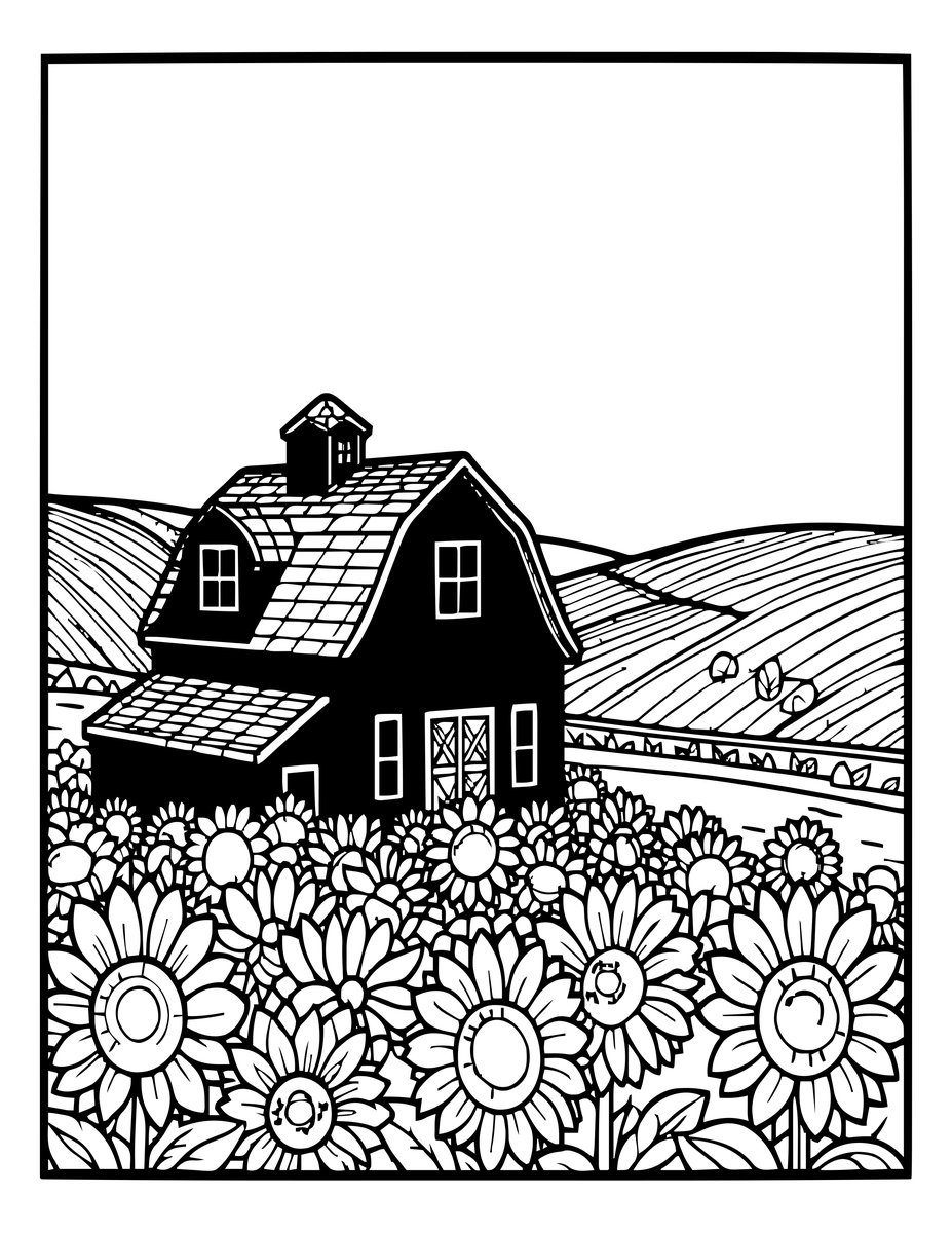 Farmhouse and Field - free printable coloring page