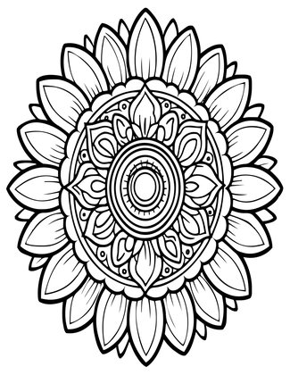 Sunflower Mandala - Free printable coloring page