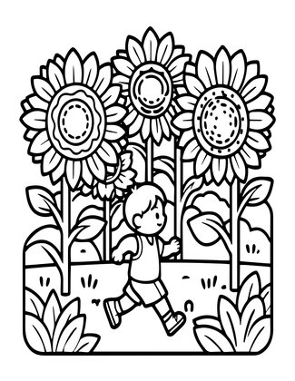 Child in Field - Free printable coloring page