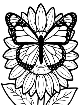 Sunflower and Butterfly - Free printable coloring page