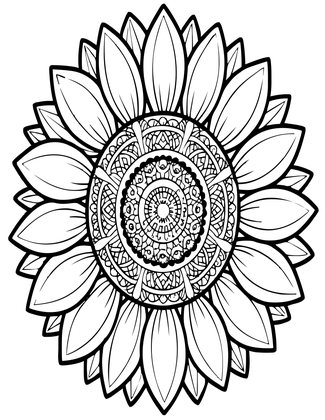 Sunflower Face Portrait - Free printable coloring page