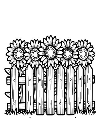 Sunflower and Fence - Free printable coloring page